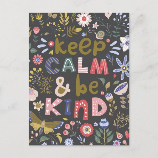 Behalt Calm be kind Folk Art Blume Postkarte (Vorderseite)