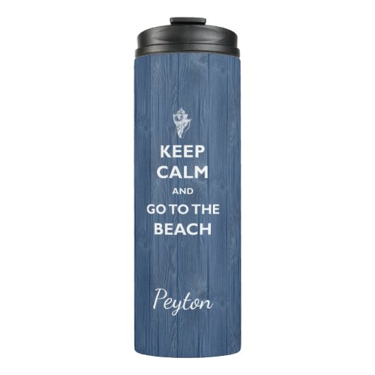 Behalt Calm Beach Muschel Blue Wood Name Therm Tum Thermosbecher (Vorderseite)