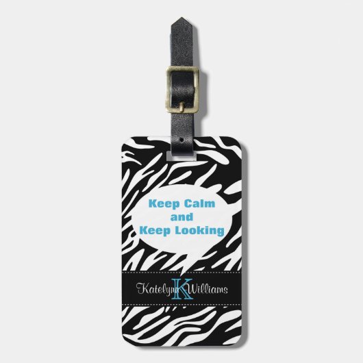 Behalt Calm Behalte Zebra Print Luggage Tag Gepäckanhänger (Vorderseite vertikal)