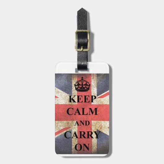 Behalt Calm Carry auf britischer Flagge Gepäckanhänger (Vorderseite vertikal)