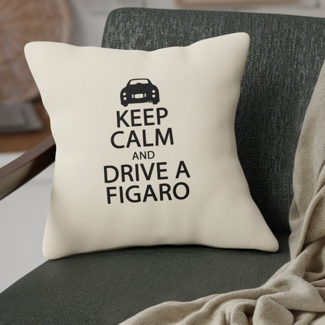 Behalt Calm Drive a Figaro Auto Funny Black and Cr Kissen (Keep Calm and Drive a Figaro pillow for your car or home)