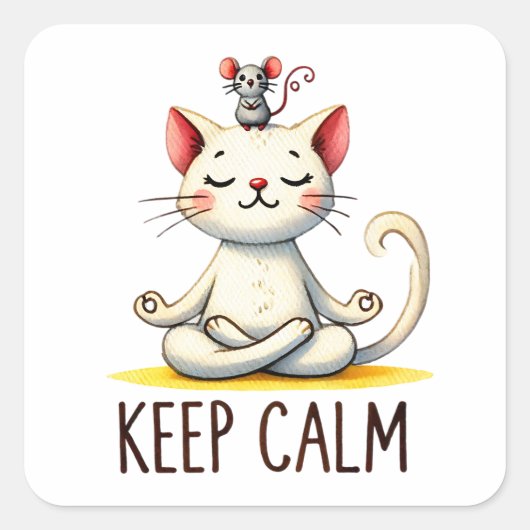 "Behalt Calm" Funny Cat Lovers Quadratischer Aufkleber (Vorderseite)