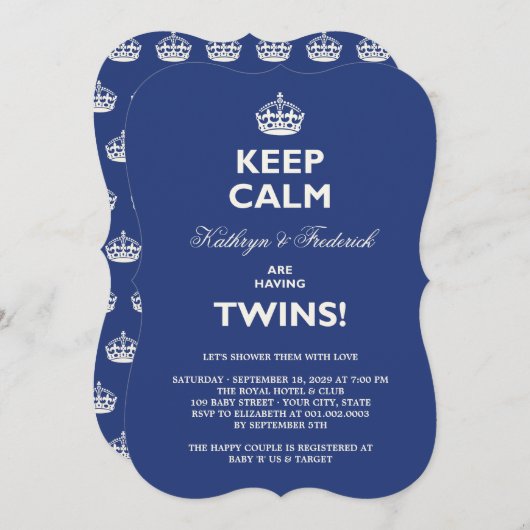 Behalt Calm Funny Twins Couples Kinderdusche einla Einladung (Vorne/Hinten)