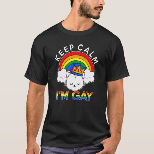 Behalt Calm Im Gay Lgbtq Rainbow Flag Königin Cat  T-Shirt (Vorderseite)