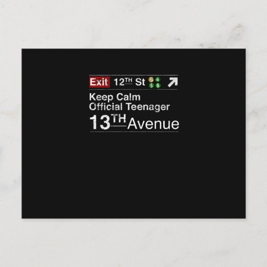 Behalt Calm I'm Offiziell Teenager, NYC Postkarte (Vorderseite)