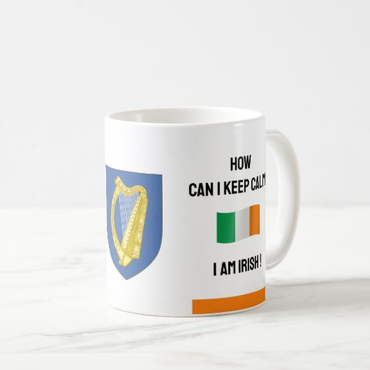 Behalt Calm Ireland & Funny Text, irische Flagge Kaffeetasse (VorderseiteRechts)