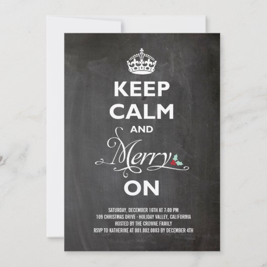 Behalt Calm Merry auf Chalkboard Holiday Party Ein Einladung (Vorderseite)