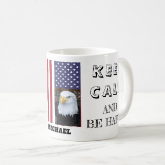 Behalt Calm mit USA Flag & Bald Eagle Foto Kaffeetasse