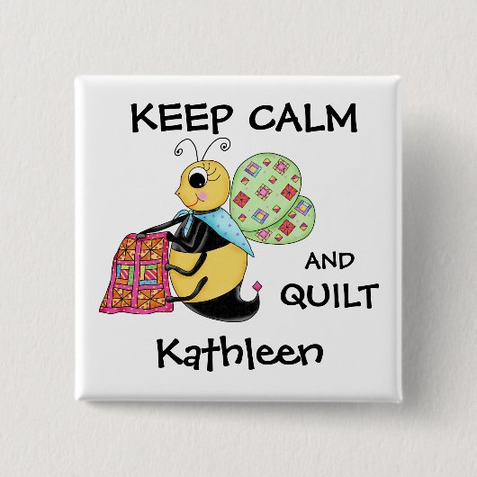 Behalt Calm Quilt Whimsy Honey Bee Name Abzeichen Button (Vorderseite)