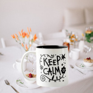 Behalt Calm, schwarze Typografie Zweifarbige Tasse