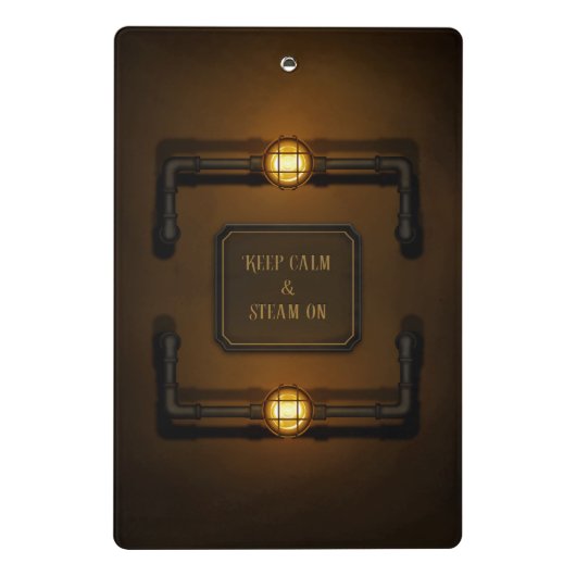 "Behalt Calm & Steam On" Industrial Steampunk Sign Mini Klemmbrett (Rückseite)
