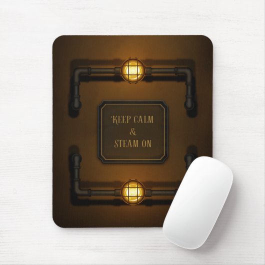 "Behalt Calm & Steam On" Steampunk Industrial Sign Mousepad (Mit Mouse)