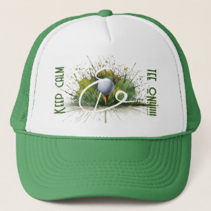 'Behalt Calm & T-Shirt On' Splash Art Golf Ball un Truckerkappe
