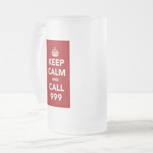 Behalt Calm und Call 999 - UK Emergency Number Mattglas Bierglas (Vorderseite Links)
