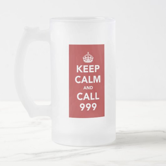 Behalt Calm und Call 999 - UK Emergency Number Mattglas Bierglas (Links)