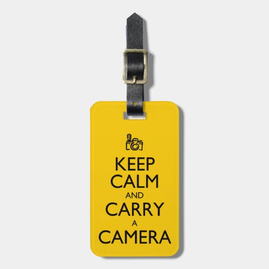 Behalt Calm und Carry a Camera Personalisiert Gepäckanhänger (Vorderseite vertikal)