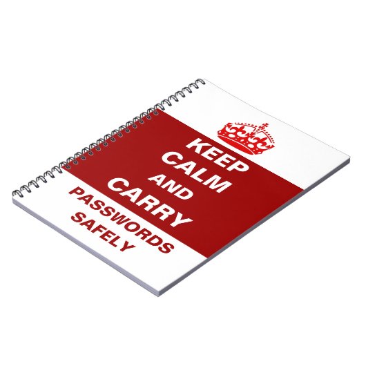 Behalt Calm und Carry Passwords Safely Notebook Notizblock (Linke Seite)