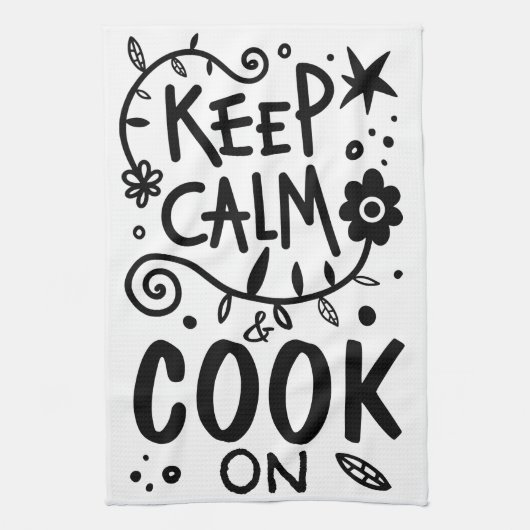 Behalt Calm und Cook on Quote Typografie Geschirrtuch (Vertikal)