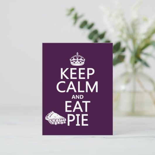 Behalt Calm und essen Pie Postkarte (Stehend Vorderseite)