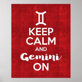 Behalt Calm und Gemini auf Astrologie Rot Vintag Poster