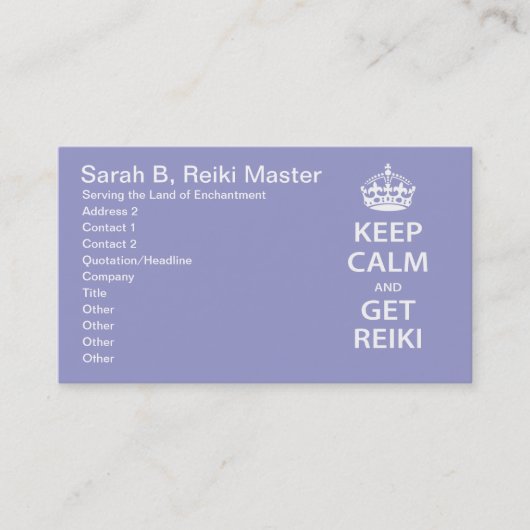 Behalt Calm und Get Reiki Terminkarte (Vorderseite)