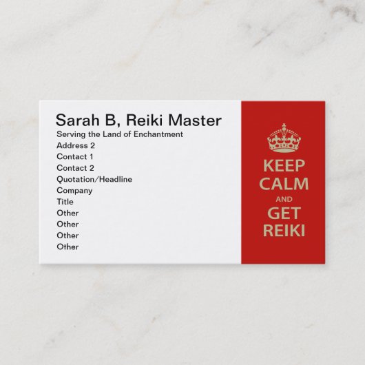 Behalt Calm und Get Reiki Terminkarte (Vorderseite)