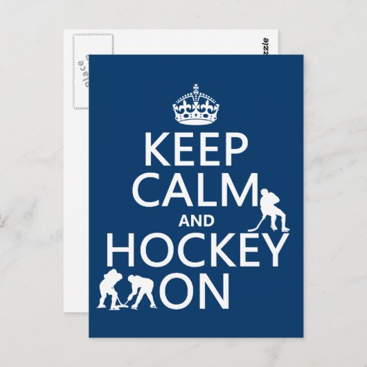 Behalt Calm und Hockey On (in beliebiger Farbe) Postkarte (Vorne/Hinten)