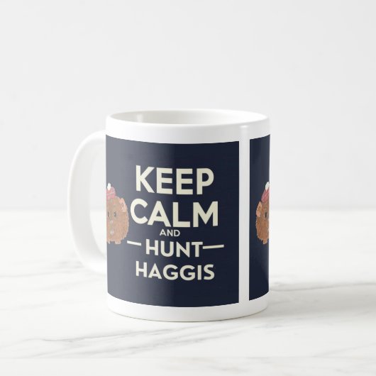 Behalt Calm und Hunt Haggis Scottish Kaffeetasse (Vorderseite Links)