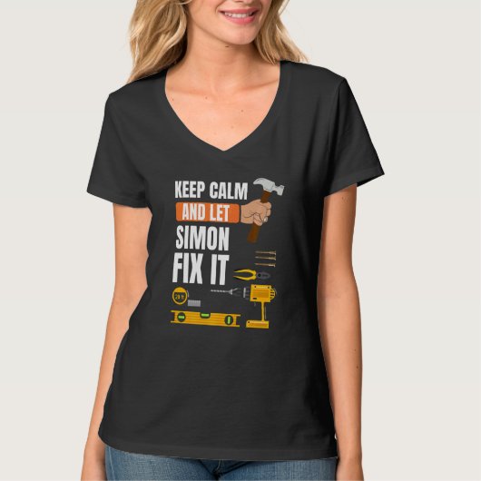 Behalt Calm und Lass Simon Fix It Handyman Constru T-Shirt (Vorderseite)