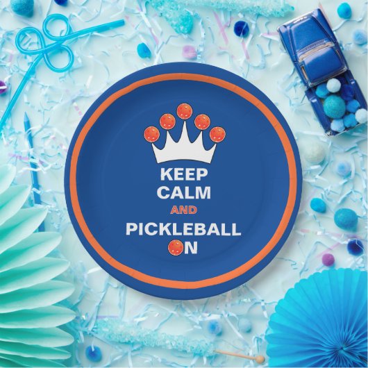 Behalt Calm und Pickleball On, Blue Orange und Whi Pappteller (Party)