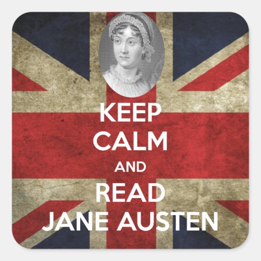 Behalt Calm und Read Jane Austen Quadratischer Aufkleber (Vorderseite)
