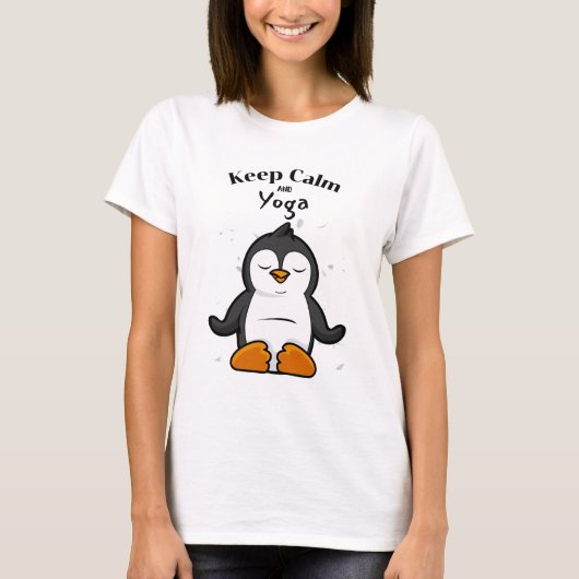 Behalt Calm und Yoga Penguin T-Shirt (Vorderseite)