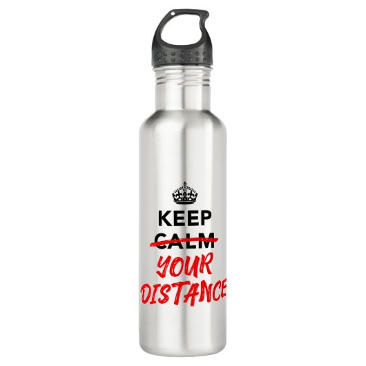 Behalt Deine Distanz - Slogan für soziale Distanz Edelstahlflasche (Vorderseite)