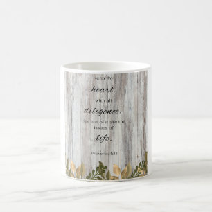 Behalt Deinem Heart Wood Blume Bible Verse Kaffee Kaffeetasse