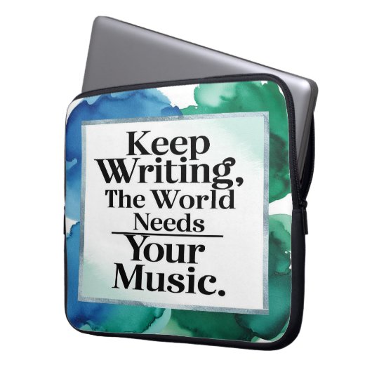 Behalt, die Welt zu schreiben, braucht Deine Musik Laptopschutzhülle (Vorderseite Links)