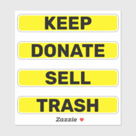 Behalt Donate Sell Trash Simple Konmari Aufkleber