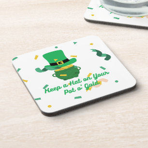 Behalt einen Hut auf deinem Pot O' Gold auf einem Getränkeuntersetzer