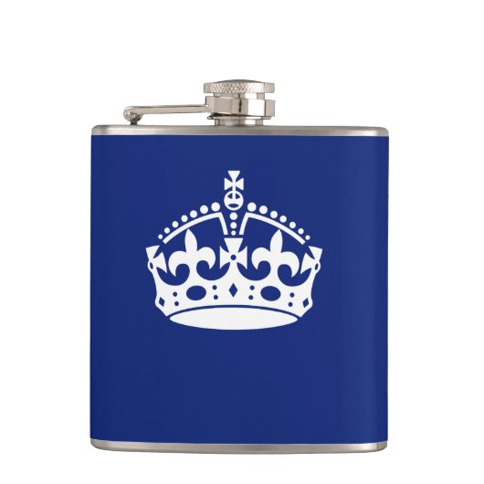 Behalt eines Calm Crown-Symbols auf Navy Blue Flachmann (Vorderseite)