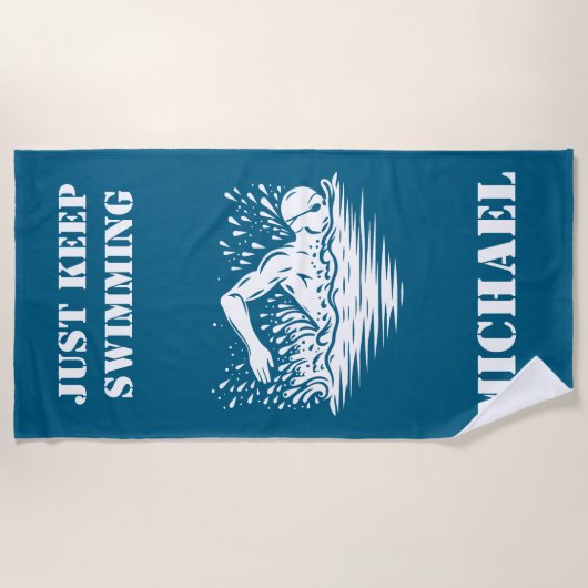 Behalt einfach das Schwimmer Monogramm Strandtuch (Vorderseite)