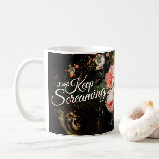 Behalt einfach nur Screaming - florale Kunst Kaffeetasse (Mit Donut)