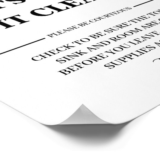 behalt es sauber | Bitte Behalt Badezimmer sauber Poster (Ecke)