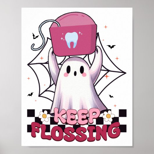 Behalt Flossing Ghost Groovy Dental Hygiene Hallow Poster (Vorne)