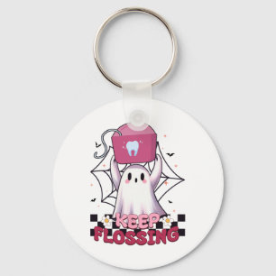 Behalt Flossing Ghost Groovy Dental Hygiene Hallow Schlüsselanhänger