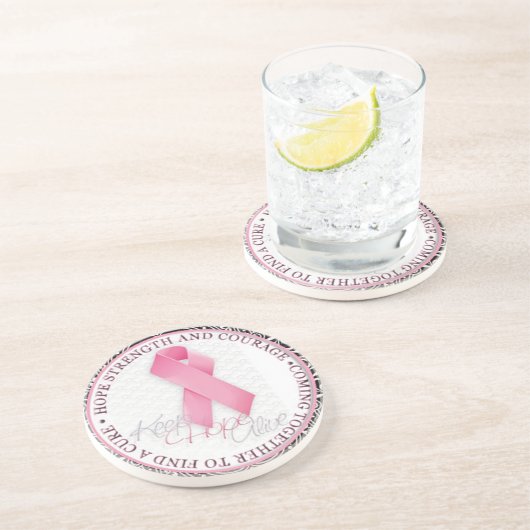 behalt Hoffnung lebendig rosa Bandbrustkrebs Untersetzer (Seite)