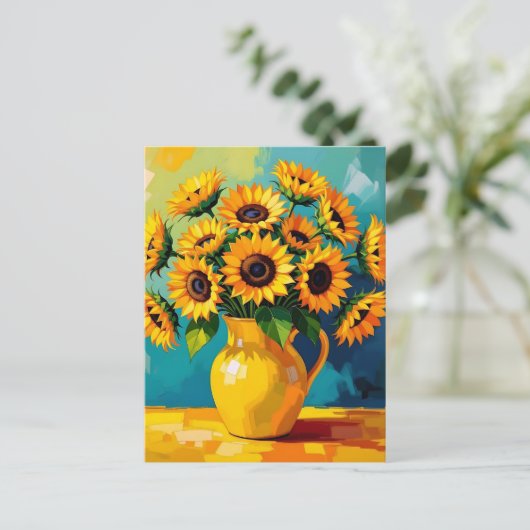 Behalt in Touch | Gelbe Sonnenblumen Postkarte (Stehend Vorderseite)