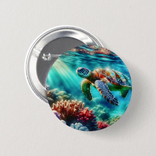 Behalt in Touch | Meeresschildkröten schwimmen Button (Vorne & Hinten)