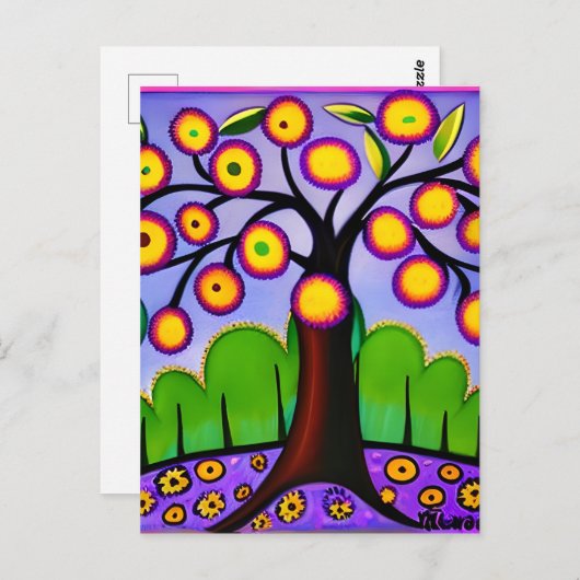 Behalt in Touch | Whimsical Folk Art Tree Postkarte (Vorne/Hinten)