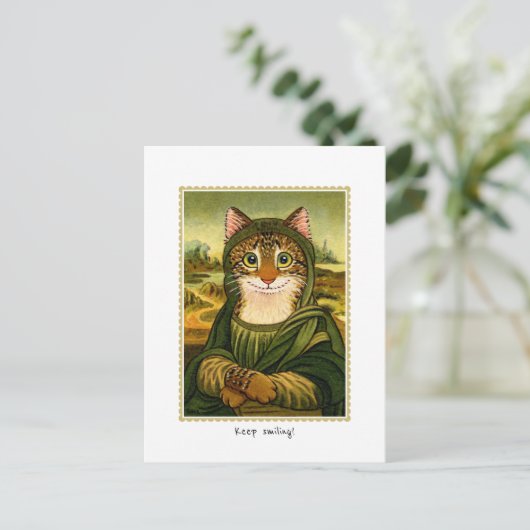 Behalt Lächeln Niedlich Mona Lisa Katze Custom Postkarte (Stehend Vorderseite)