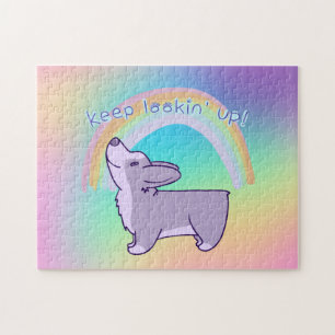 "Behalt nach oben!" Positives Rainbow Corgi Puzzle