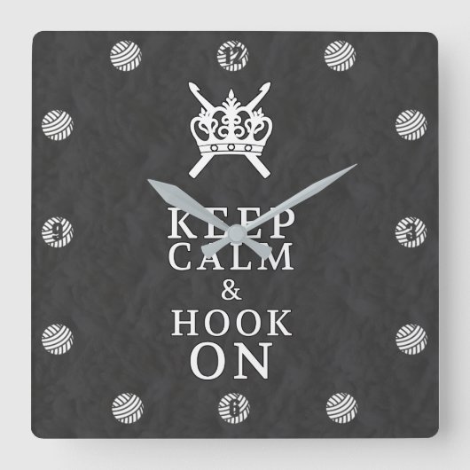 Behalt Ruhe auf dem Crochet Craft Room dunkel Quadratische Wanduhr (Vorderseite)